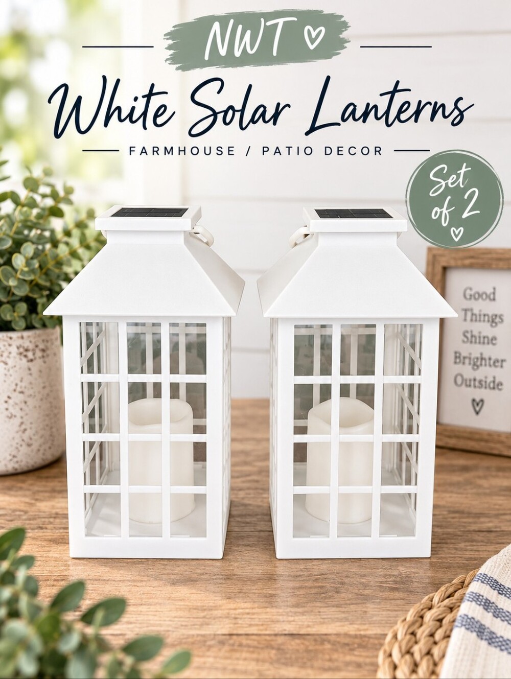 White Solar Lantern Set Of 2